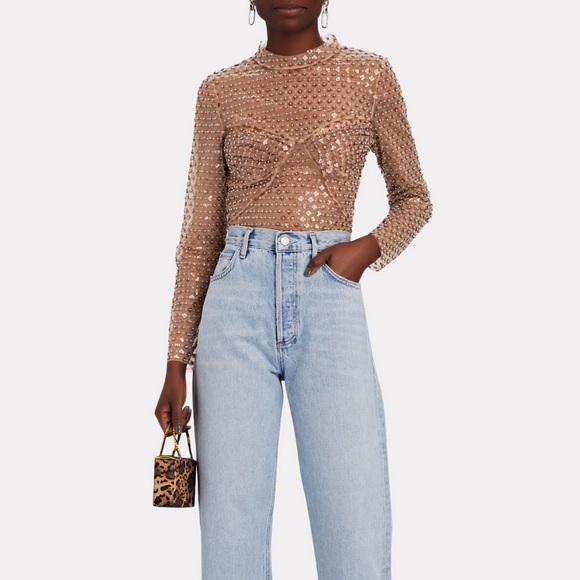 Self-Portrait | Tops | Selfportrait Dot Top Beigetan Sequin And Beaded Top  Size Nwt | Poshmark